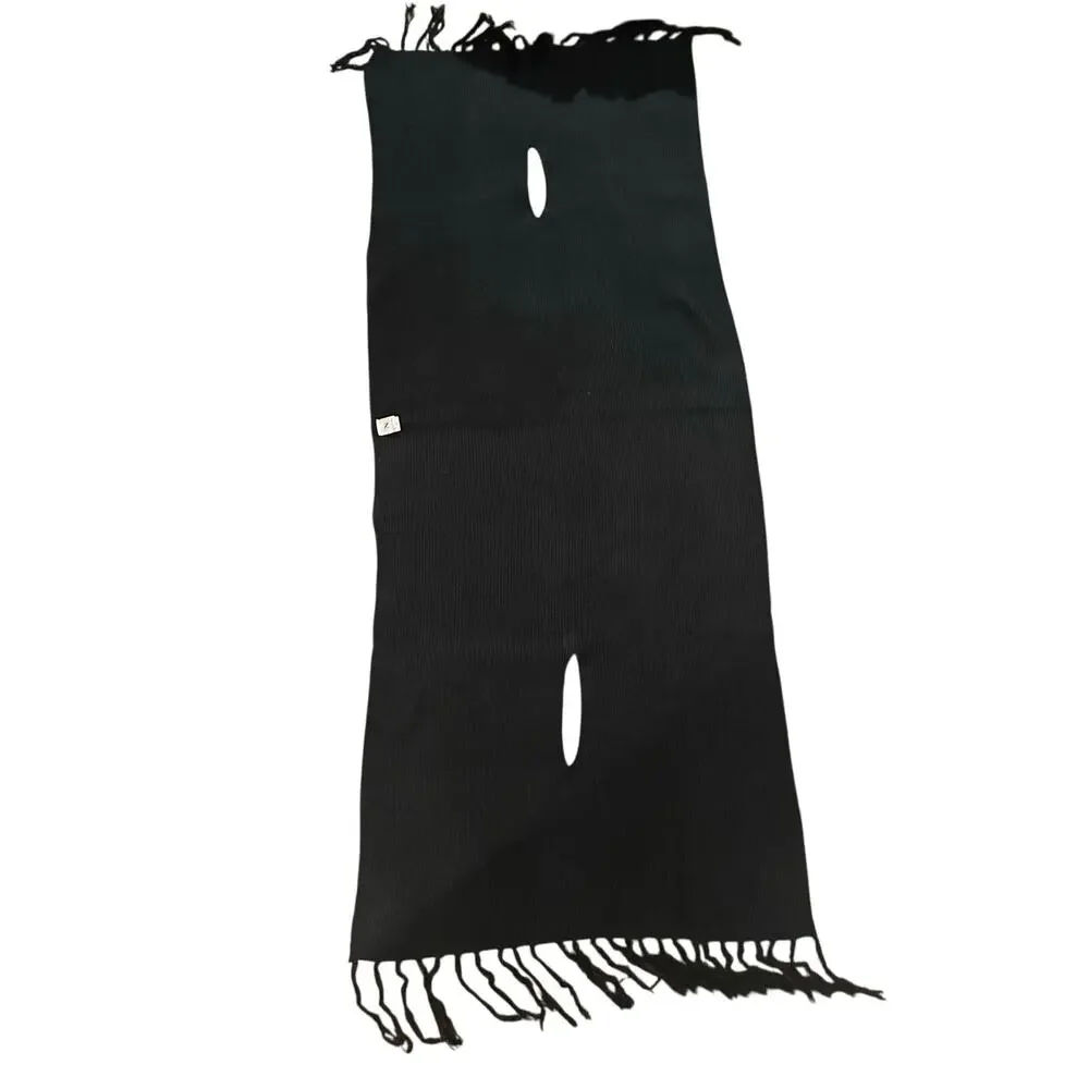 Nature EUC Black Ribbed Knit Fringe Poncho Wrap Arm Holes 70